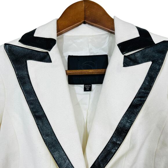 Bebe Y2K Blazer Winter White Black Trim Tuxedo Jacket - 00 - Picture 2 of 7